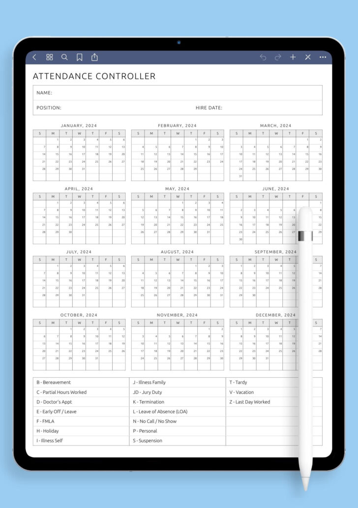 Free Printable 2025 Employee Attendance Calendar Free Download