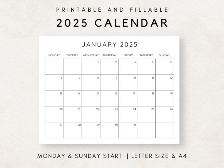 Monthly Printable Calendar 2025