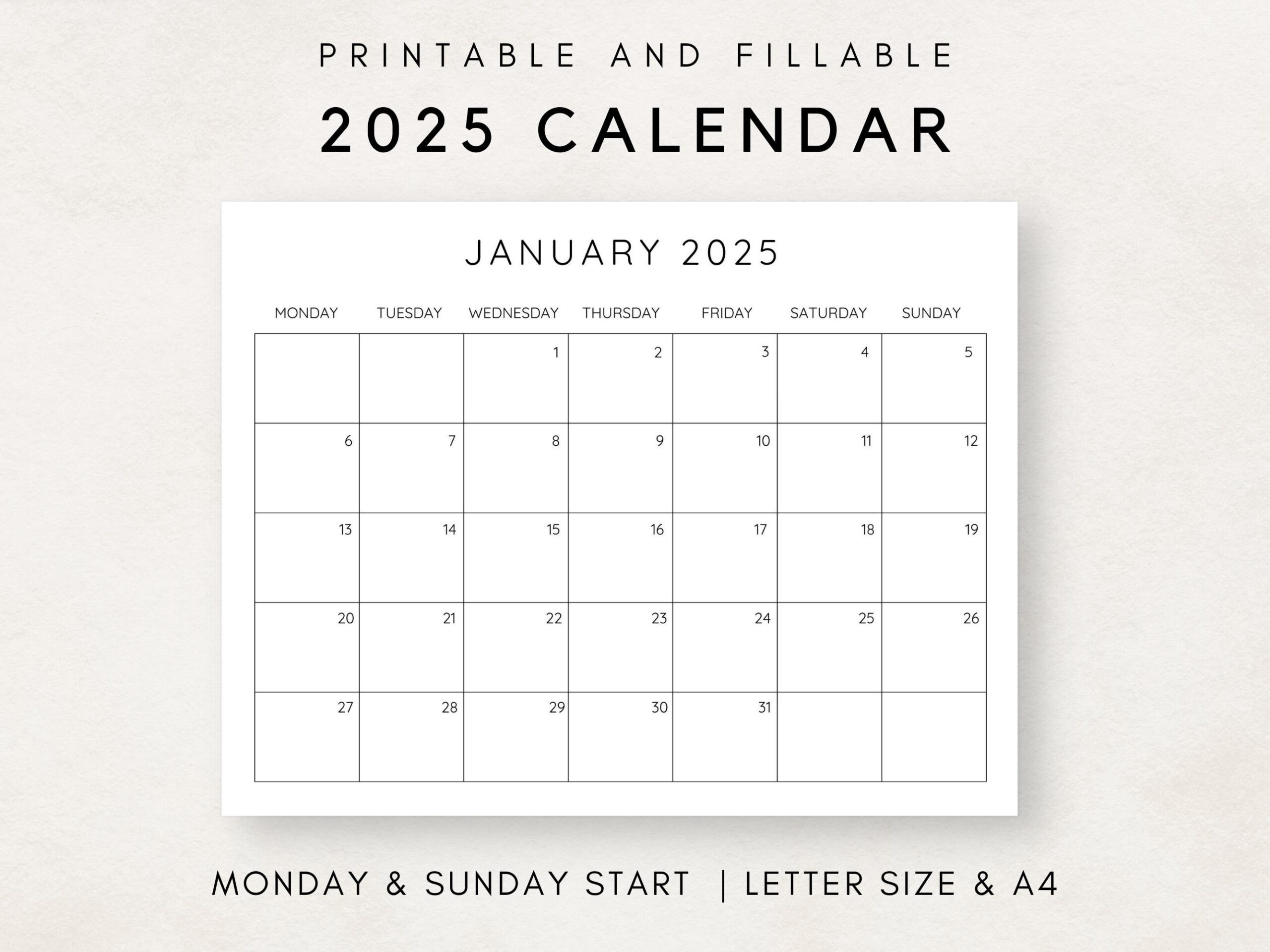 Druckbarer Kalender 2025, Monatskalender 2025, Befüllbarer intended for Monthly Printable Calendar 2025