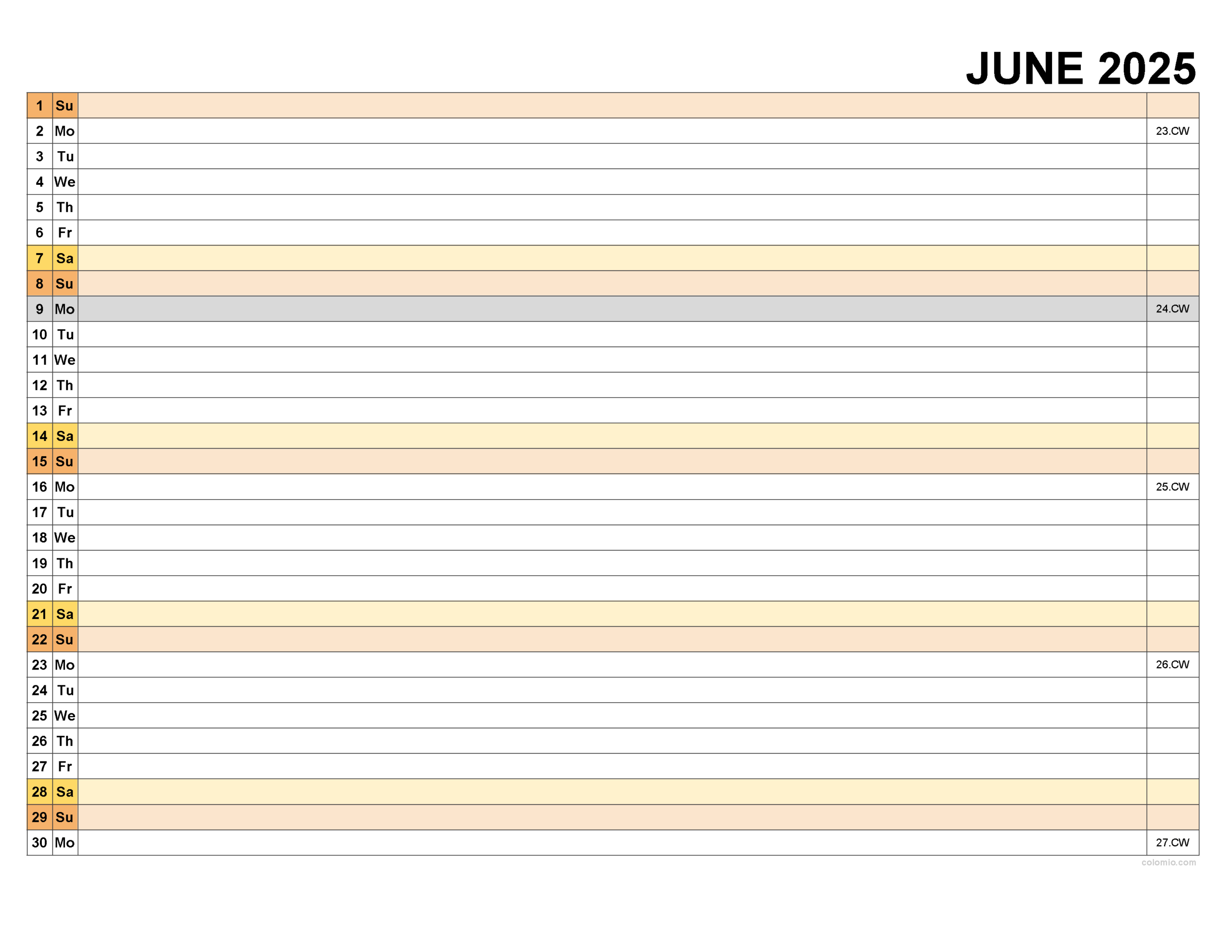 ᐅ June 2025 Calendar | Free Printable Pdf, Xls And Png intended for June Printable Calendar 2025 with Lines