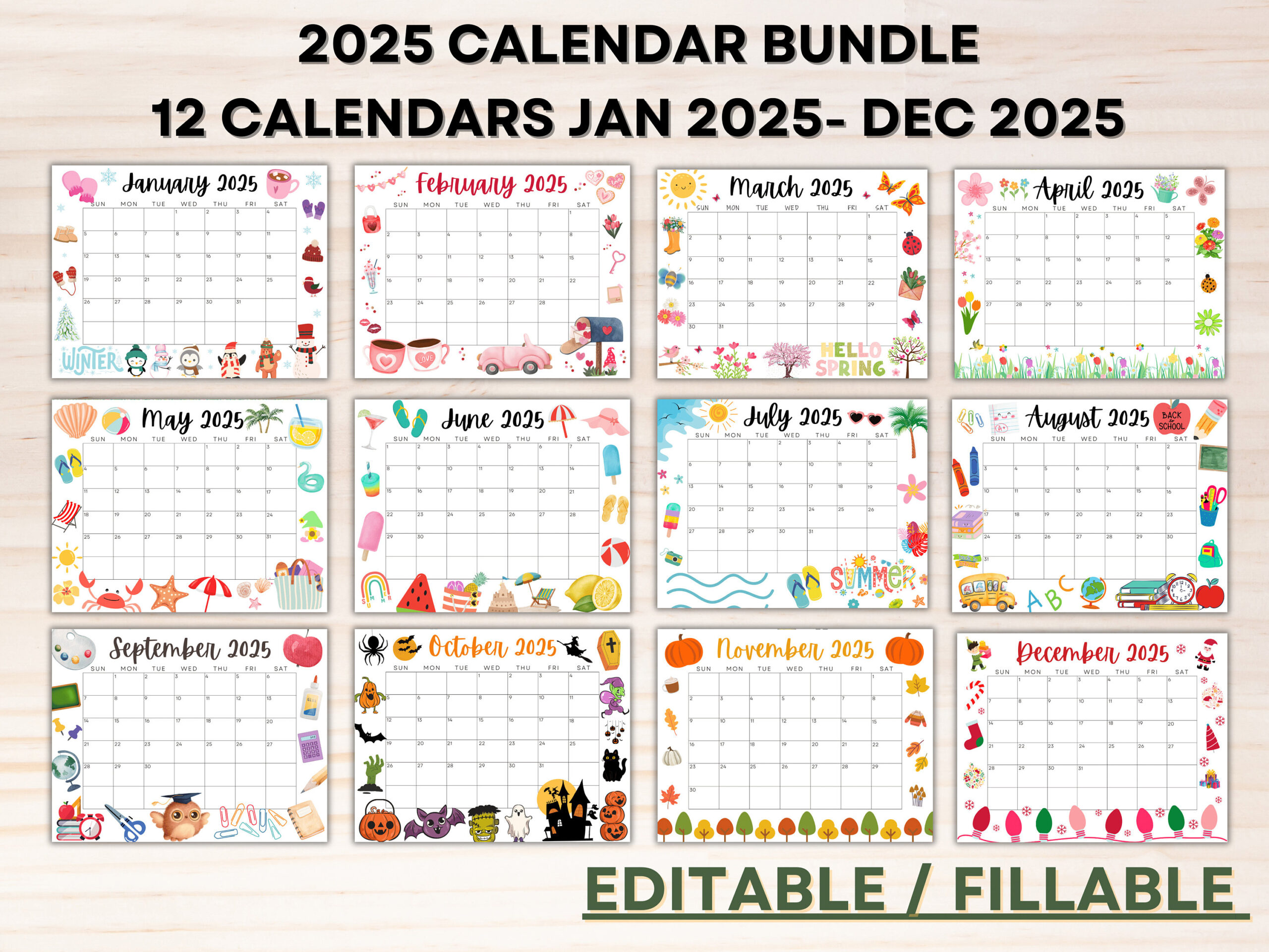 Editable 2025 Calendar Bundle- Printable January Calendar 2025 throughout Printable Calendar 2025 Hong Kong