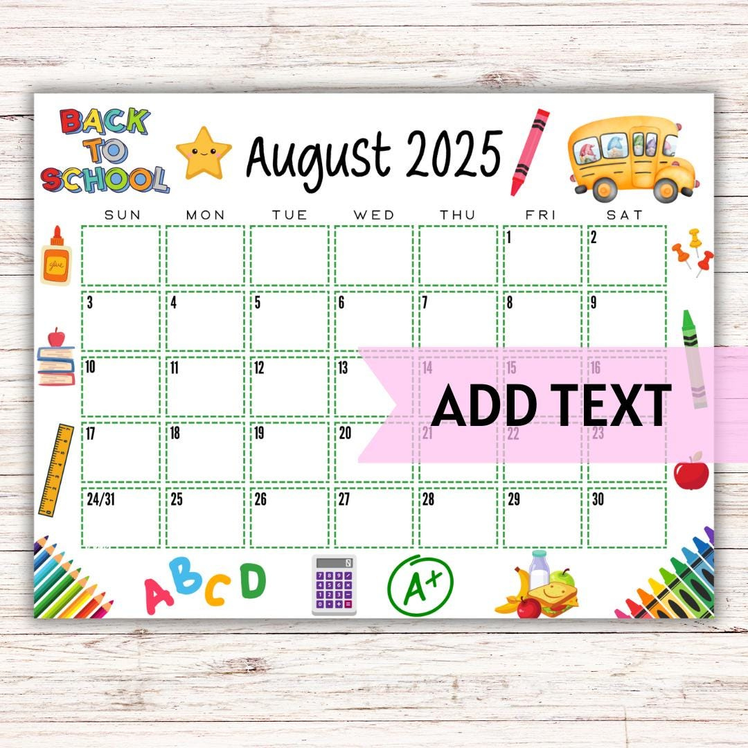 Editable Printable August Calendar 2025 | Colorful Back To School Calendar | Classroom Calendar | August 2025 Calendar | Fillable Calendar - Etsy pertaining to August 2025 Calendar Theme Ideas