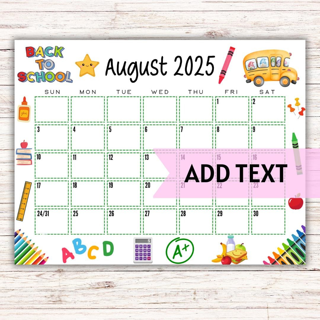 Editable Printable August Calendar 2025 | Colorful Back To School Calendar | Classroom Calendar | August 2025 Calendar | Fillable Calendar - Etsy pertaining to August Calendar 2025 Picture Ideas