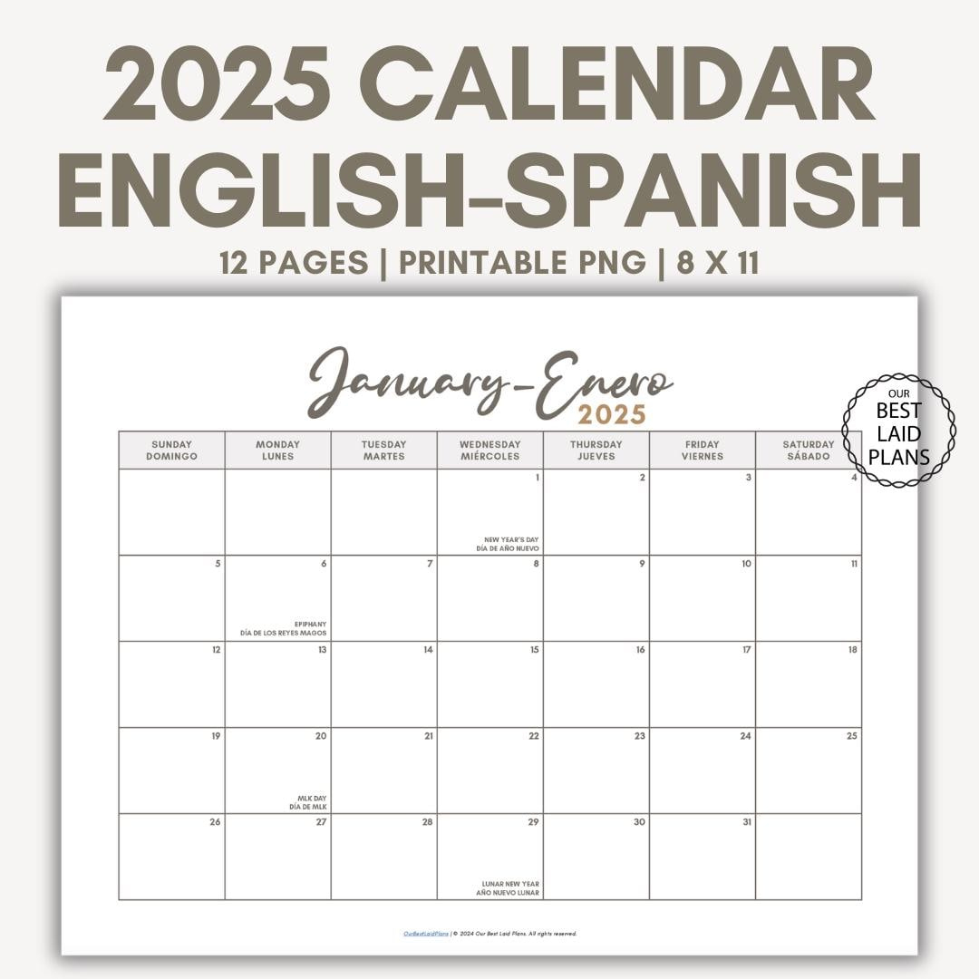 English Spanish Calendar For 2025 Printable Pdf With Holidays with regard to August 2025 Calendar in Spanish