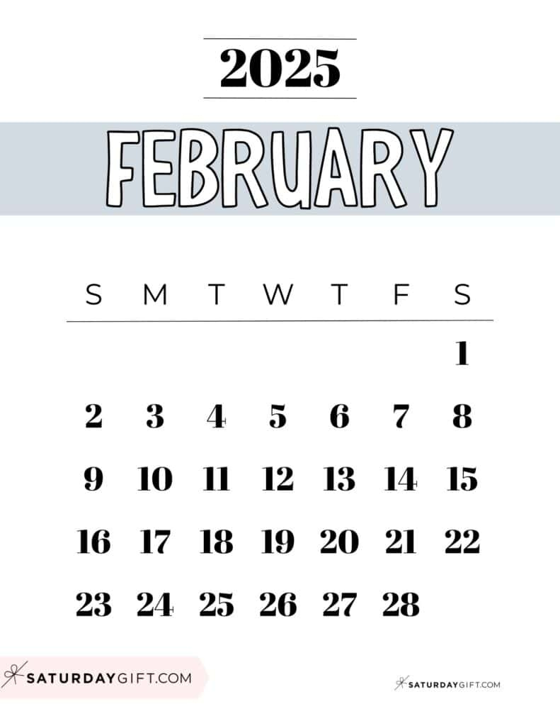 February 2025 Calendar - 20 Cute &amp;amp; Free Printables | Saturdaygift in Saturday Gift Printable Calendar 2025