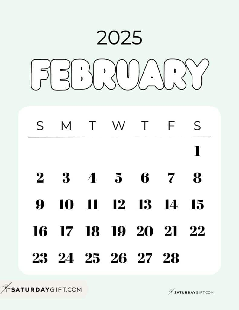 February 2025 Calendar - 20 Cute &amp;amp; Free Printables | Saturdaygift intended for Free Printable Calendar 2025 February