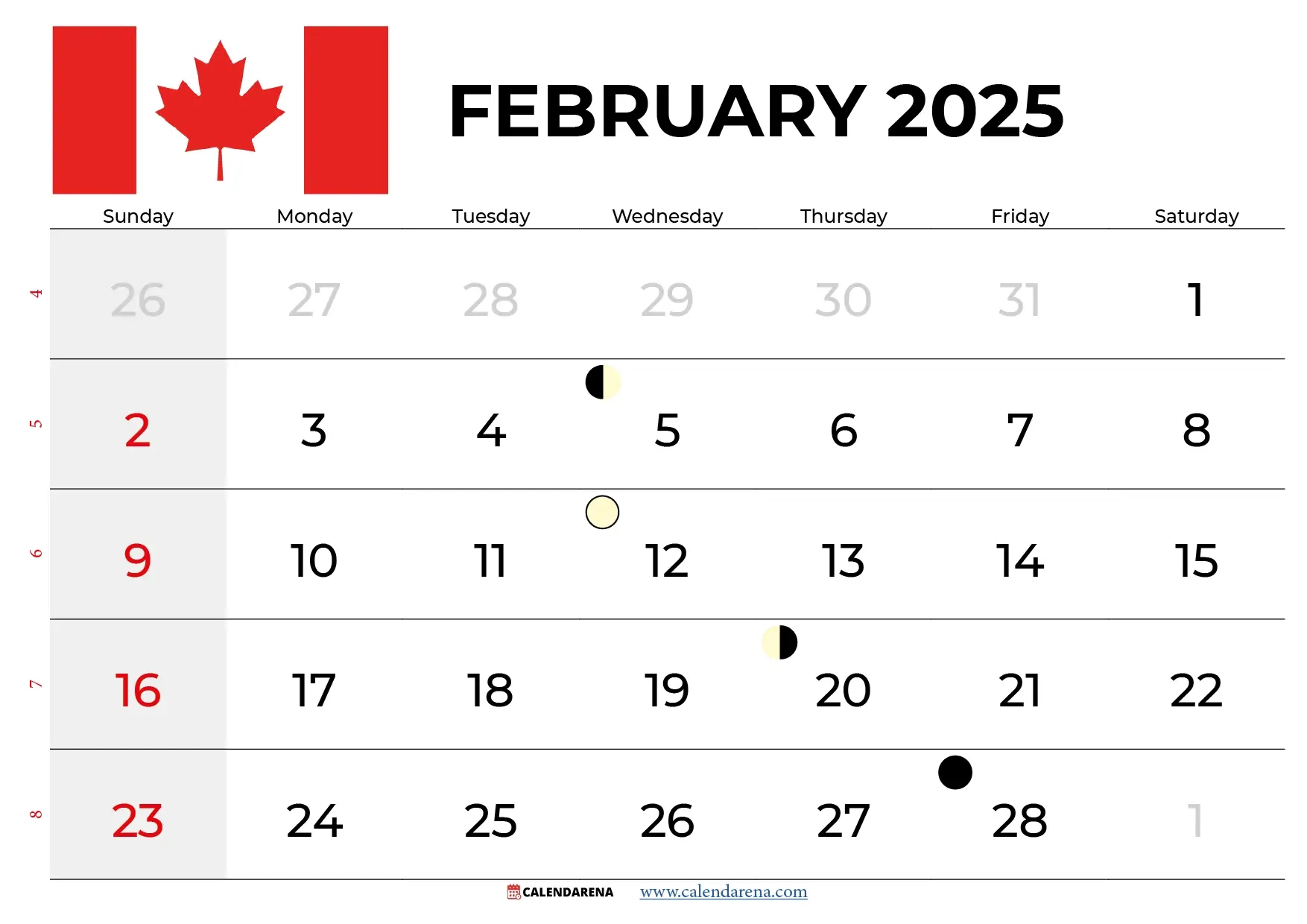 February 2025 Calendar Canada intended for Printable Calendar 2025 Ontario
