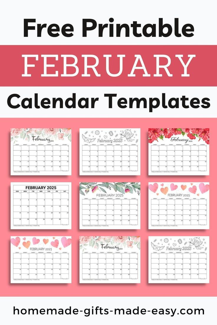 February 2025 Calendar (Free Printable With Holidays) | Homemade throughout 2025 Printable Calendar Homemade Gifts Made Easy