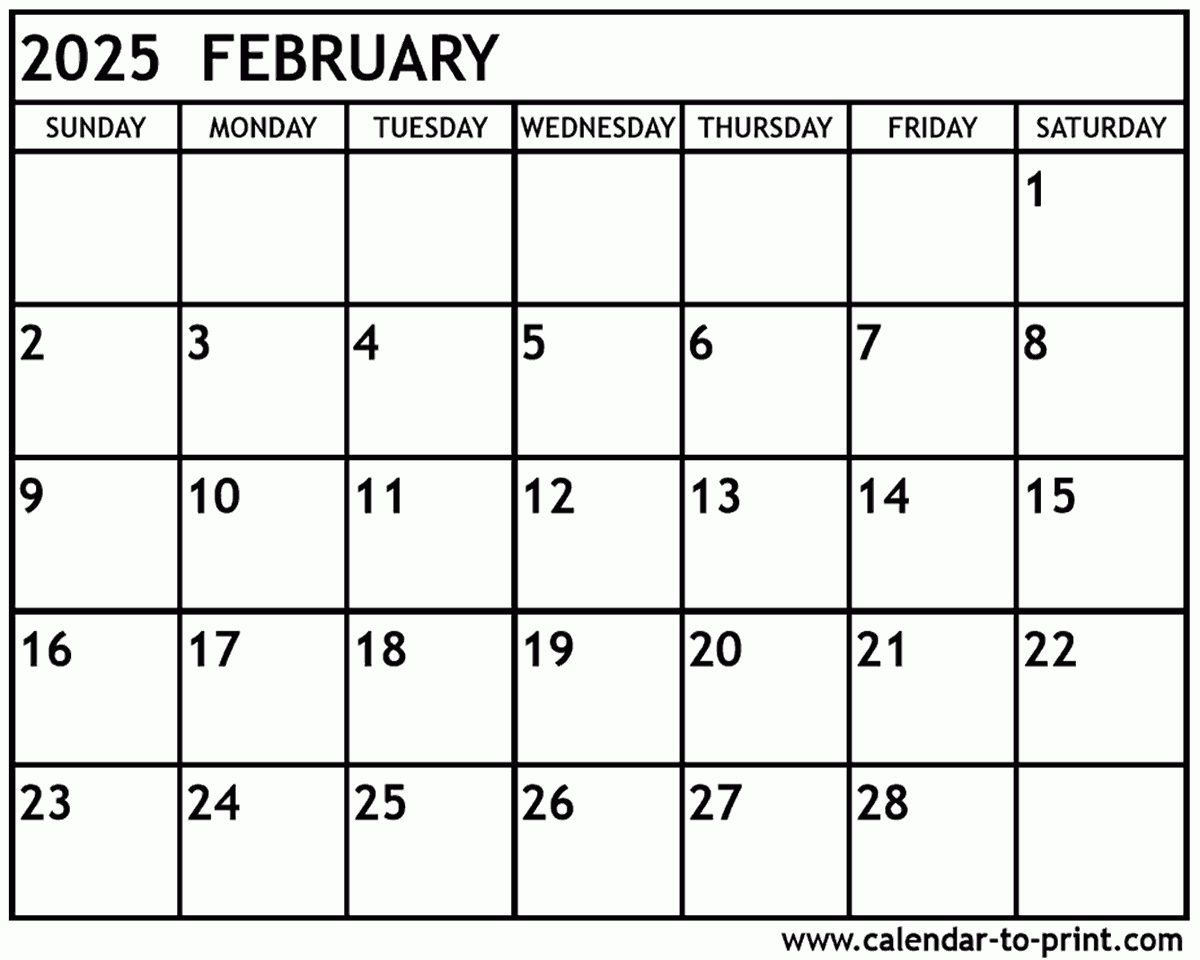 February 2025 Calendar Printable inside Free Printable Calendar 2025 February