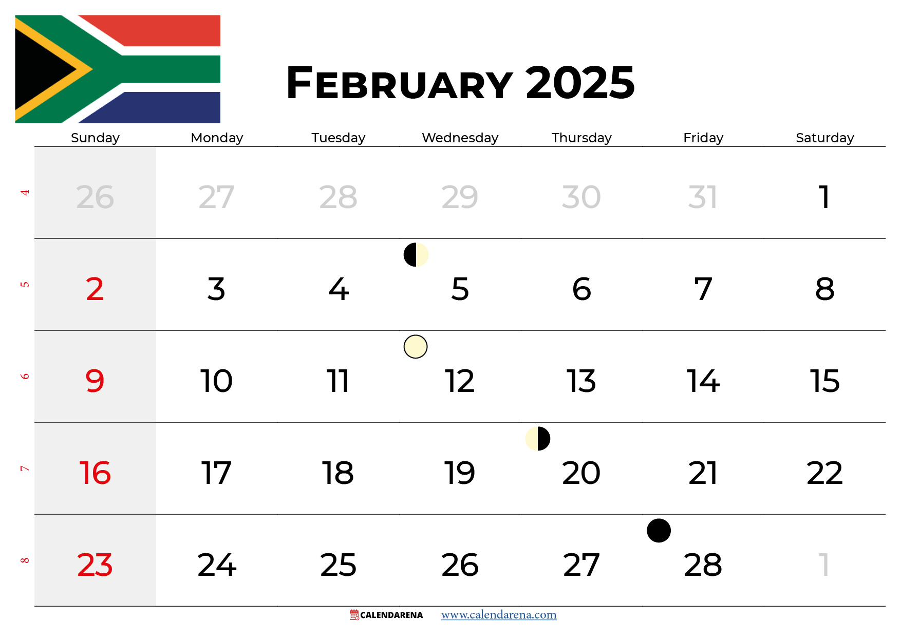 February 2025 Calendar South Africa inside Printable Calendar 2025 South Africa Download