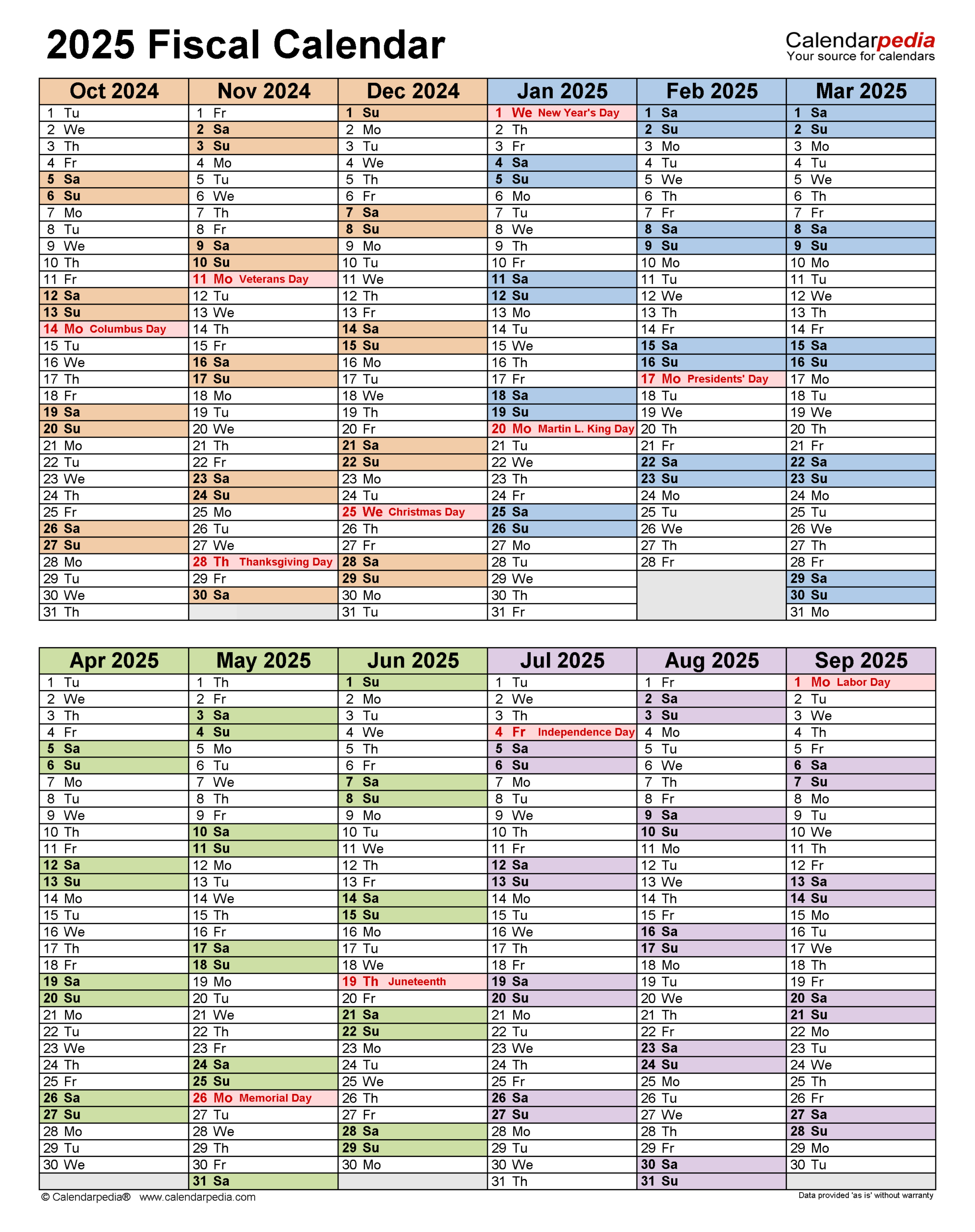 Fiscal Calendars 2025 - Free Printable Word Templates for Fiscal Year 2025 Calendar Printable