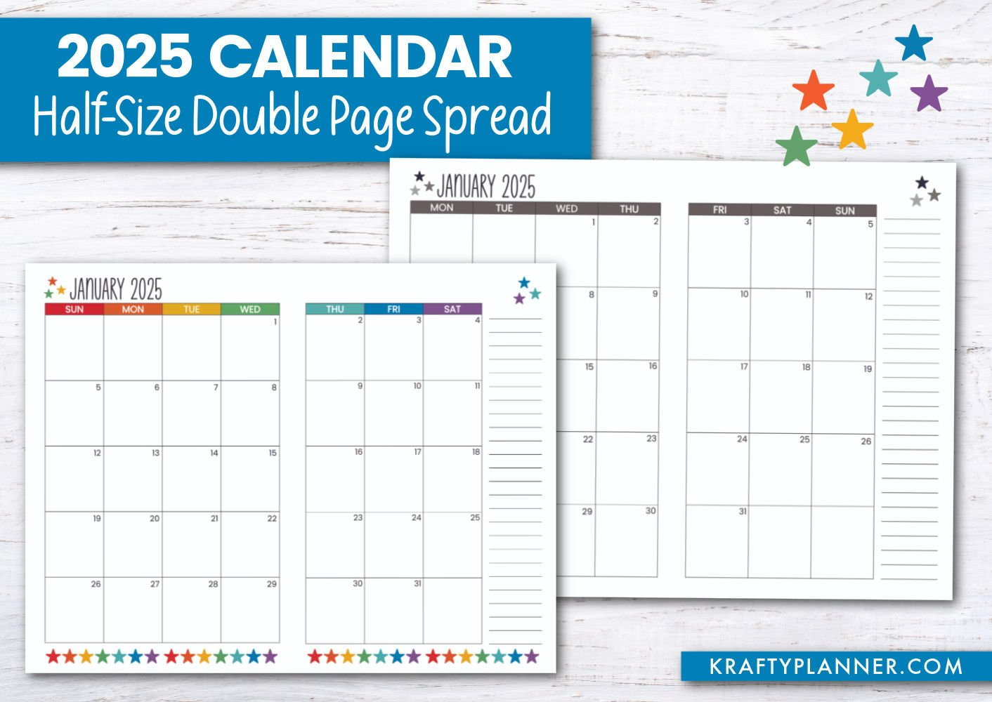 Free 2025 Calendar: Half-Size Landscape — Krafty Planner within 18 Month Calendar 2025 On 2 Pages Printable Free