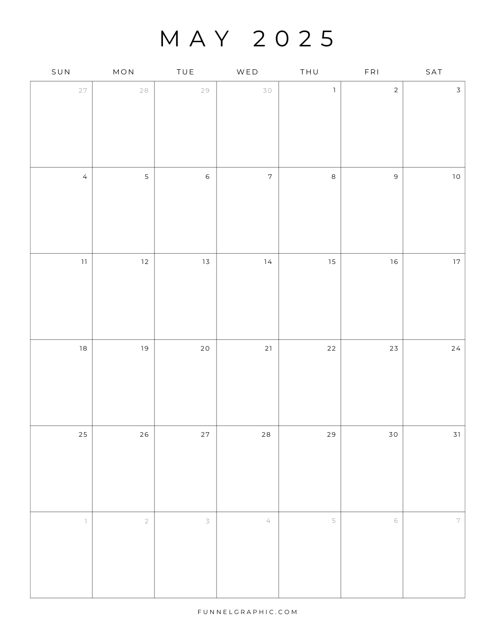 Free 2025 Calendar Printable Blank Portrait Templates with regard to Blank May 2025 Calendar Printable