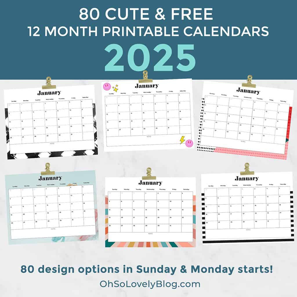 Free 2025 Calendars — 80 Beautiful &amp;amp; Printable Options For You! throughout Printable Calendar 2025 12 Month Free