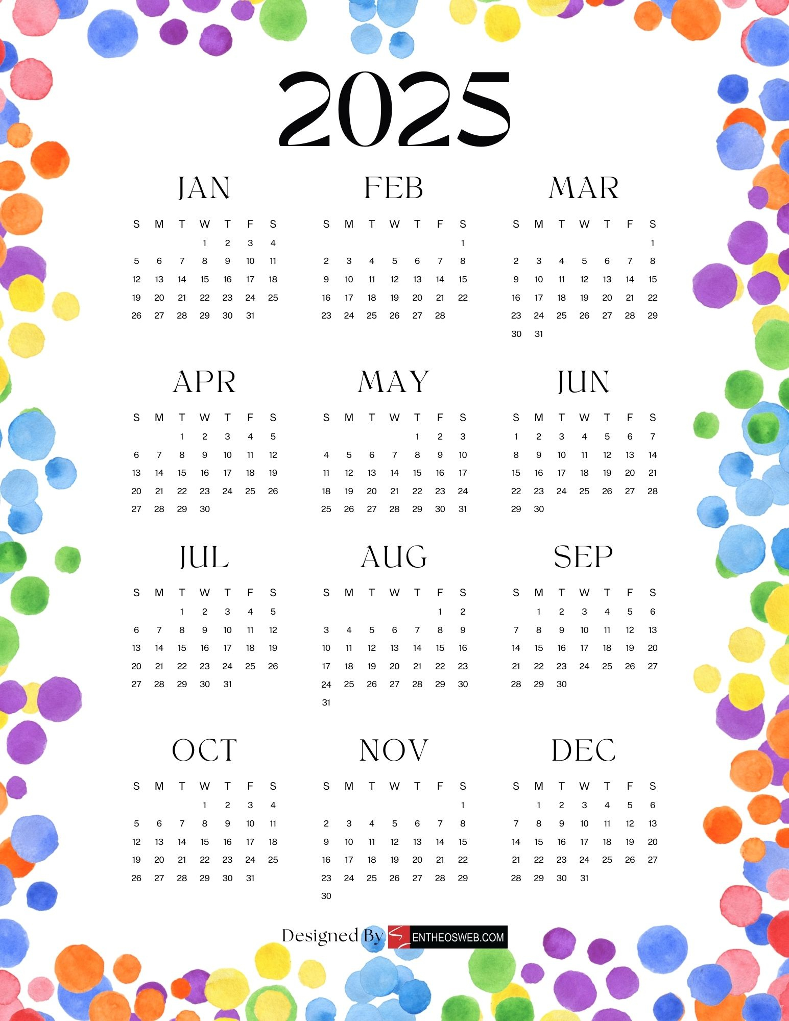 Free 2025 Calendars | Entheosweb within Printable Calendar 2025 Decorative