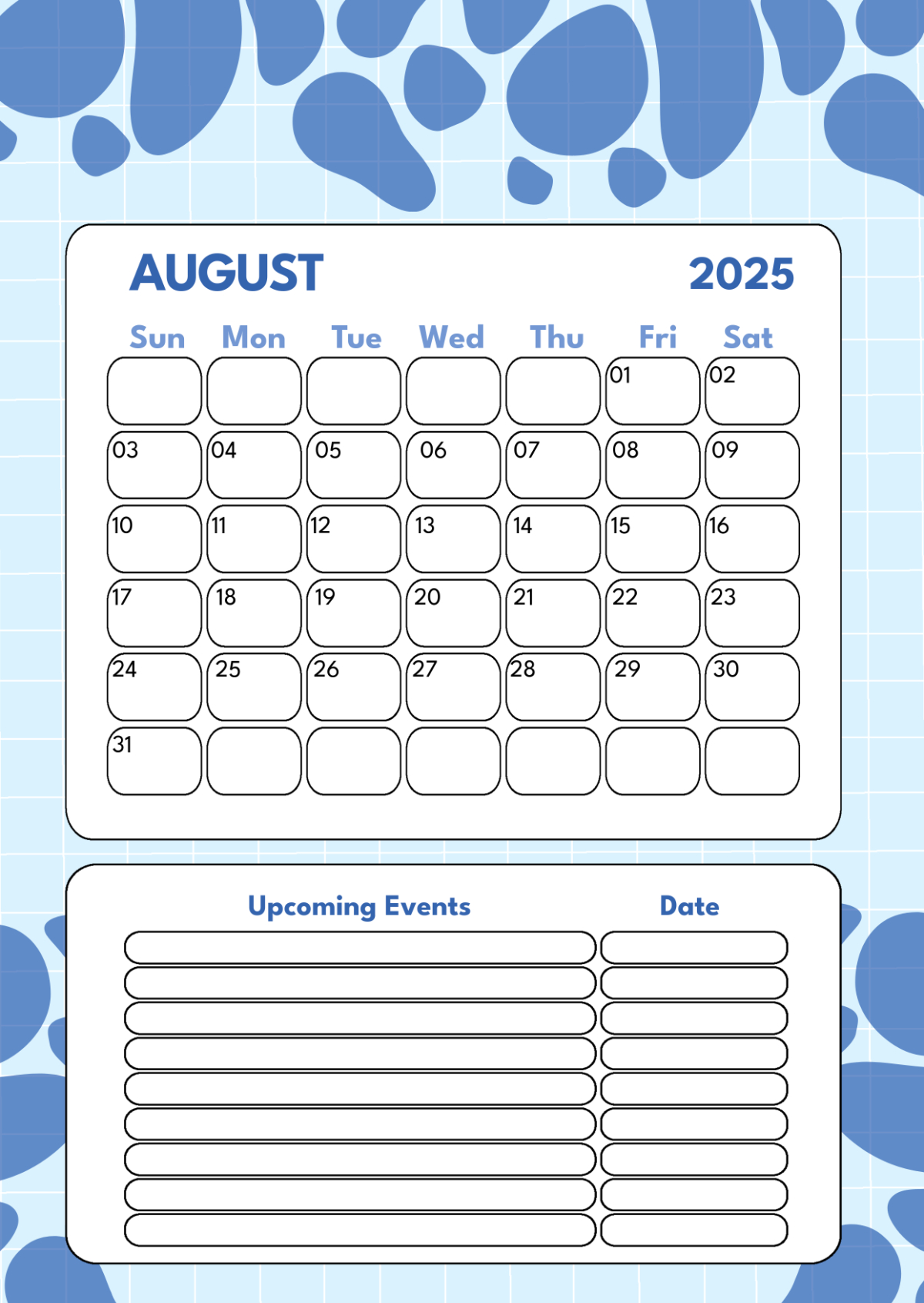 Free August 2025 Calendar Template To Edit Online with August 2025 Calendar Of Events