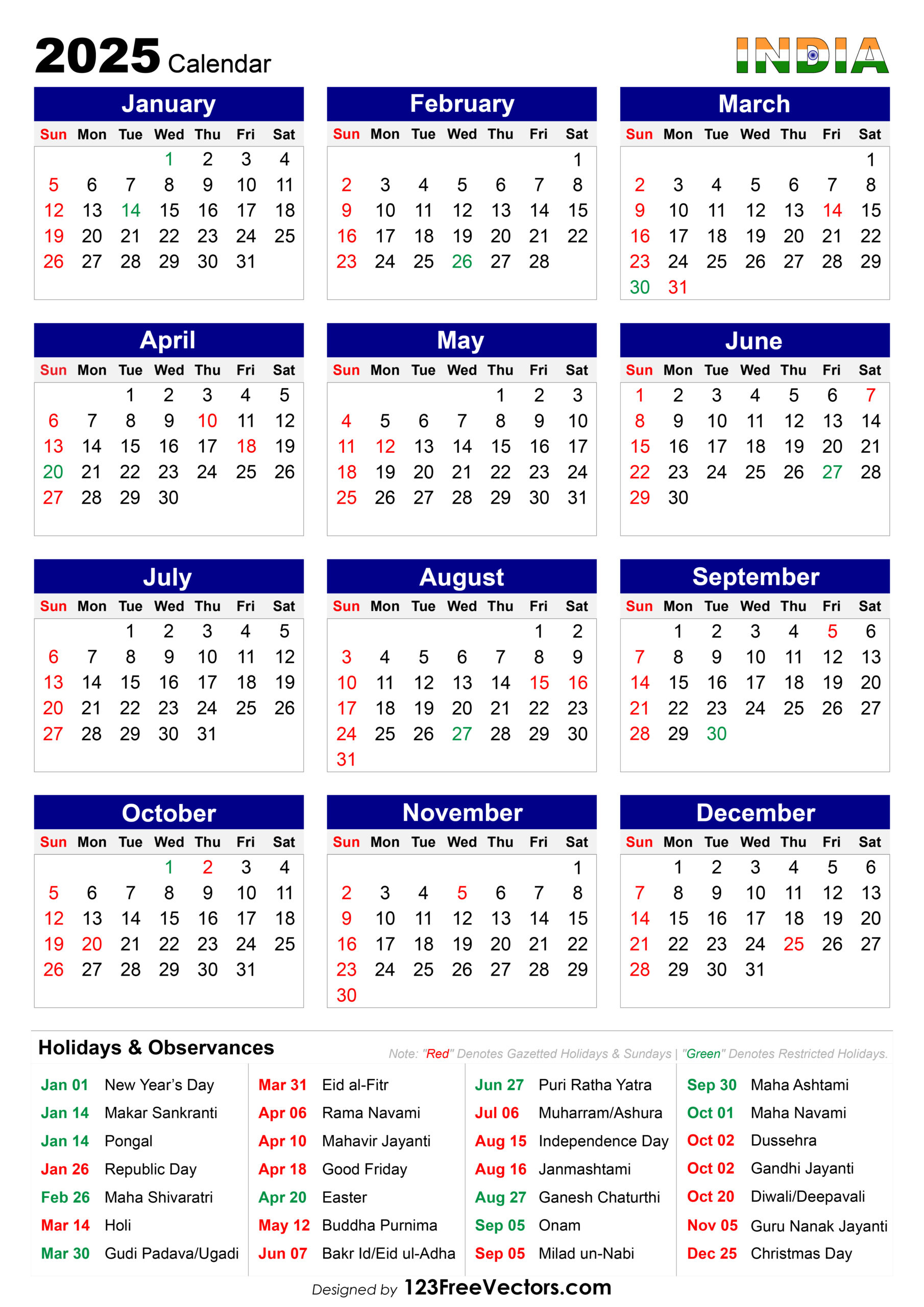 Free Download 2025 Calendar India regarding Printable Calendar 2025 India
