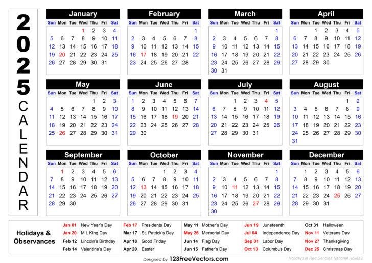 Printable Calendar 2025 with Holidays India Free Download
