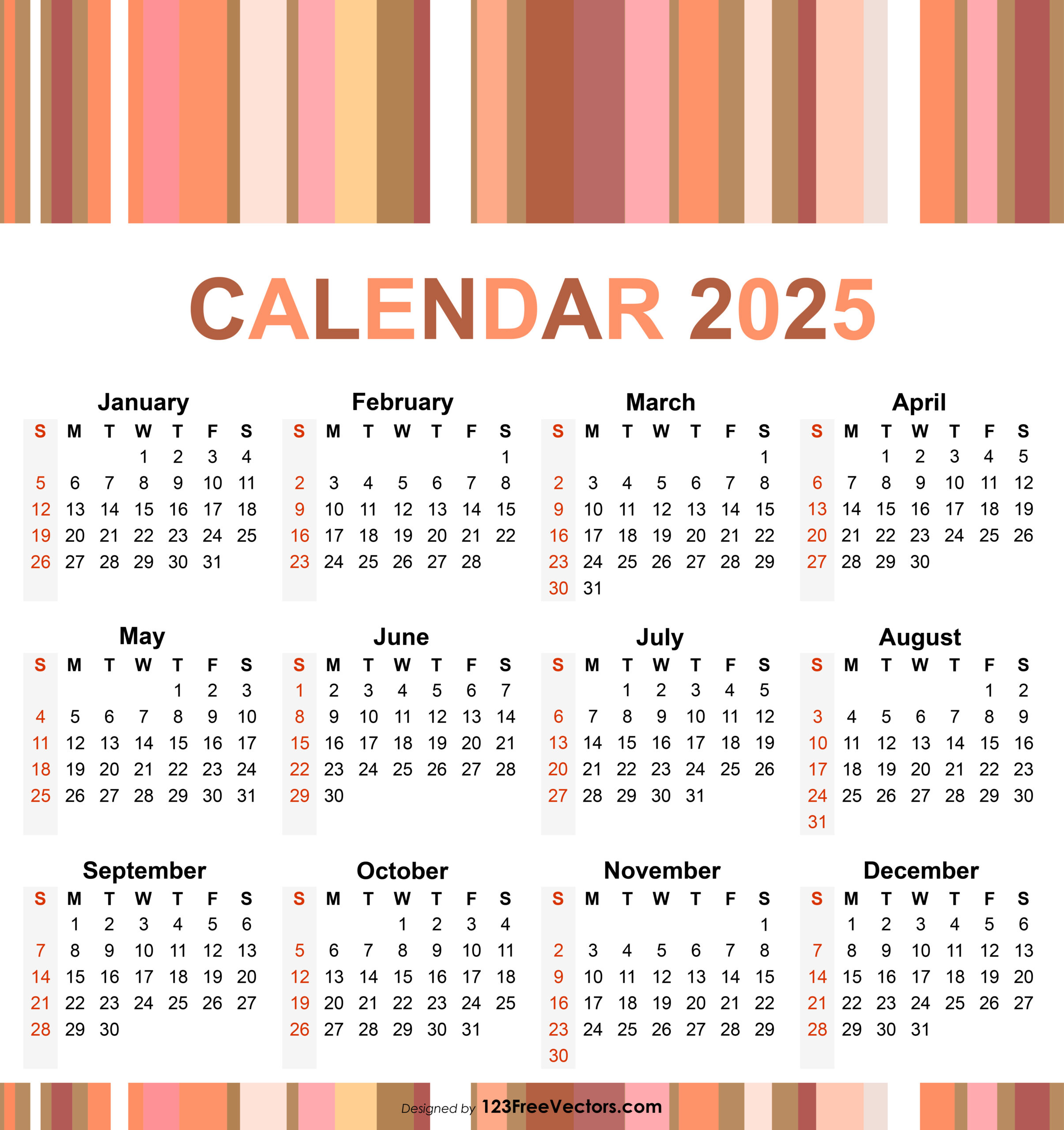 Free Download 2025 Year Calendar with regard to 2025 Calendar With Weeks Printable Free