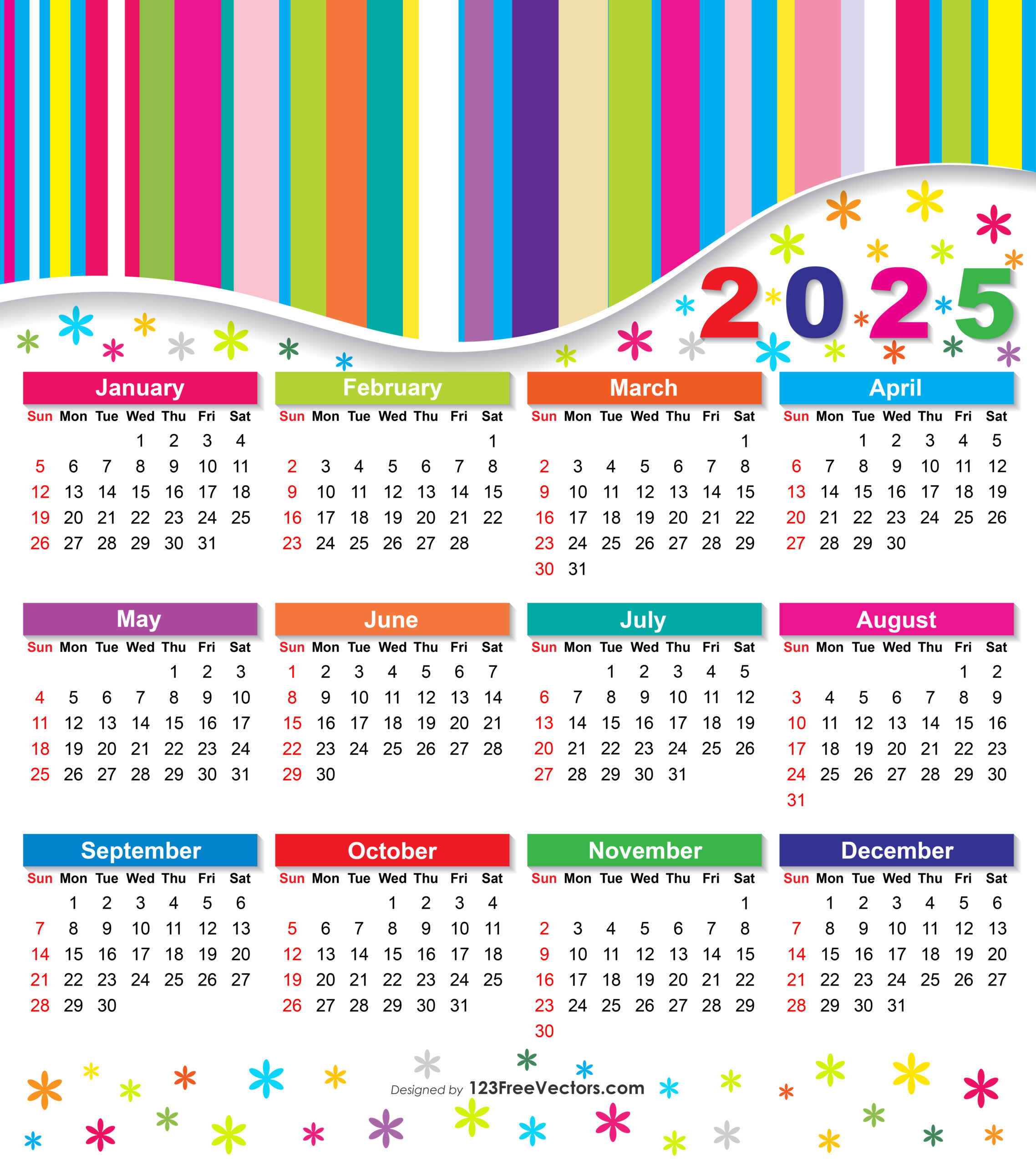 Free Download Free 2025 Colorful Calendar for Printable Calendar 2025 Colorful