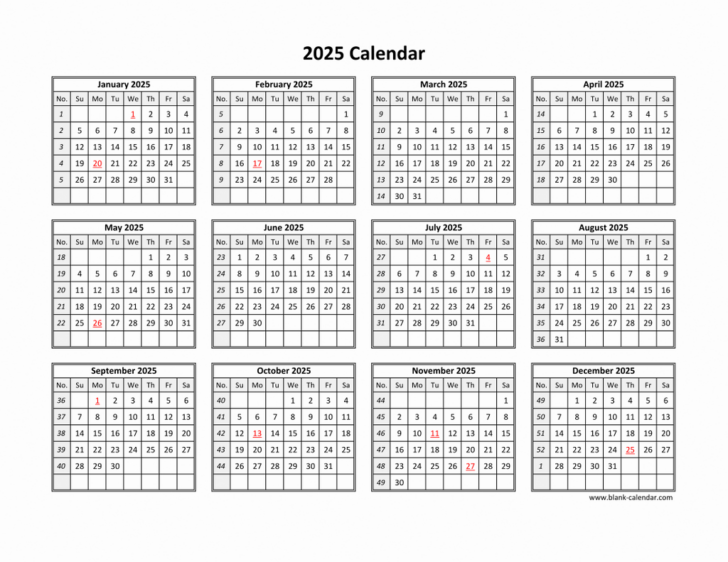 Printable Calendar 2025 Template Free Download