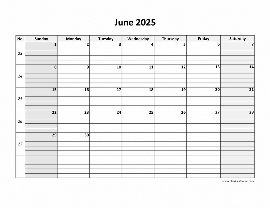 Free Download Printable June 2025 Calendar, Large Box Grid, Space for June Printable Calendar 2025 with Lines