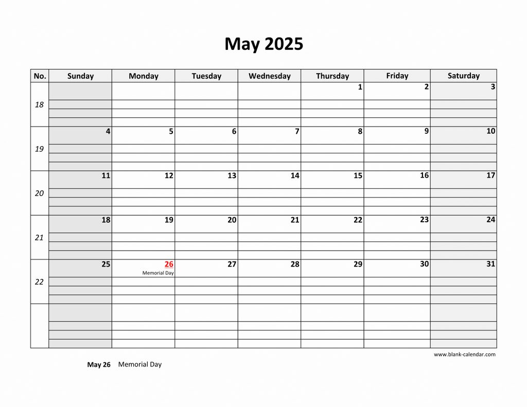 Free Download Printable May 2025 Calendar, Large Box Grid, Space throughout May Printable Calendar 2025 With Lines