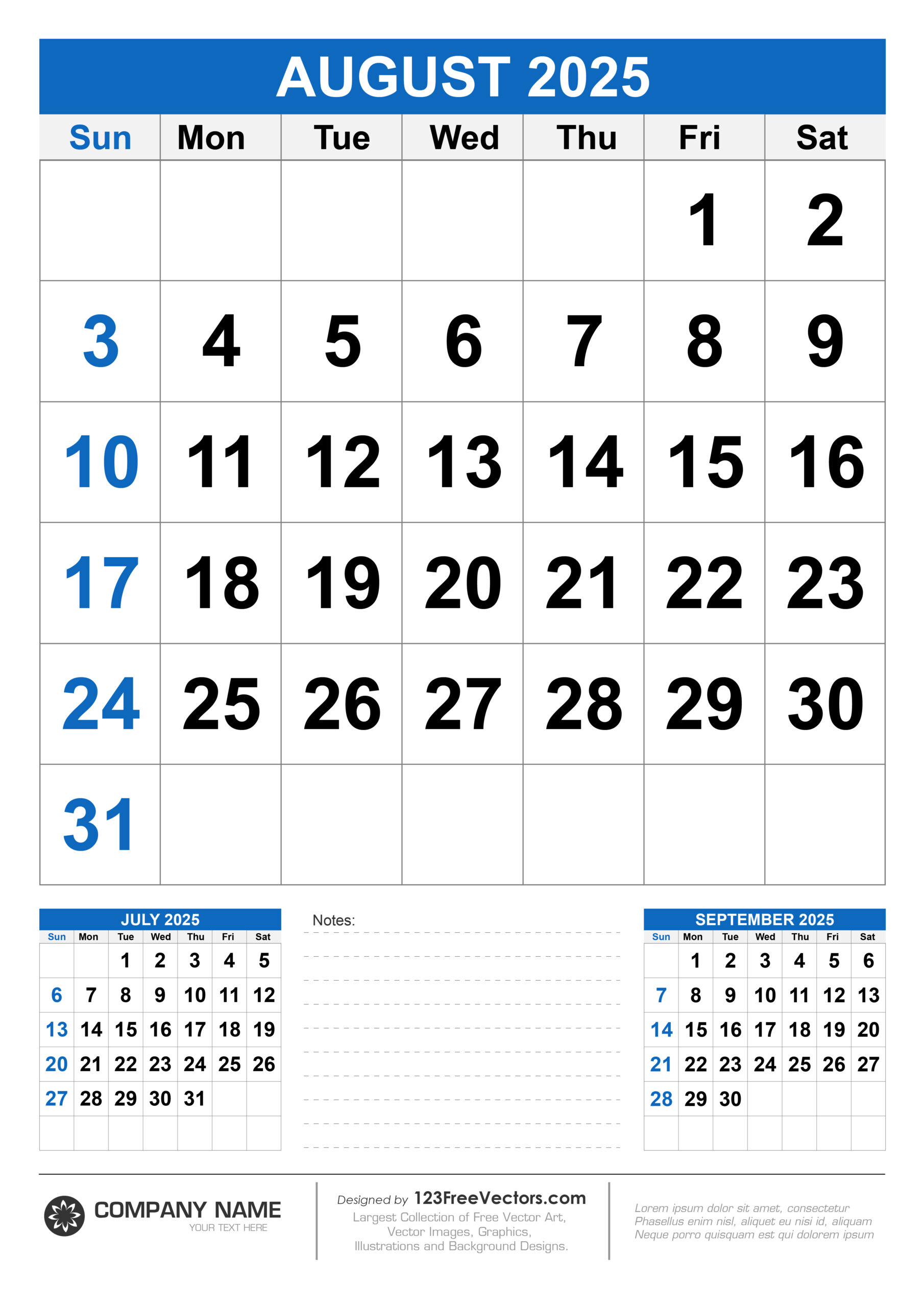 Free Download Wall Calendar August 2025 inside August 2025 Calendar with Holidays
