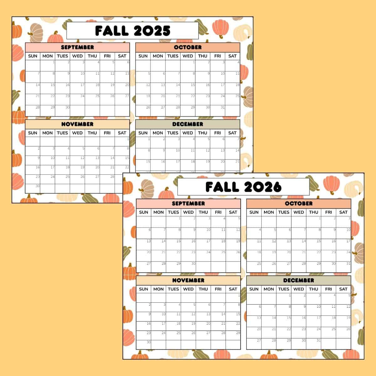 Free Fall Calendar Printable: 2025 &amp;amp; 2026 Pdf regarding Fall 2025 Calendar Printable
