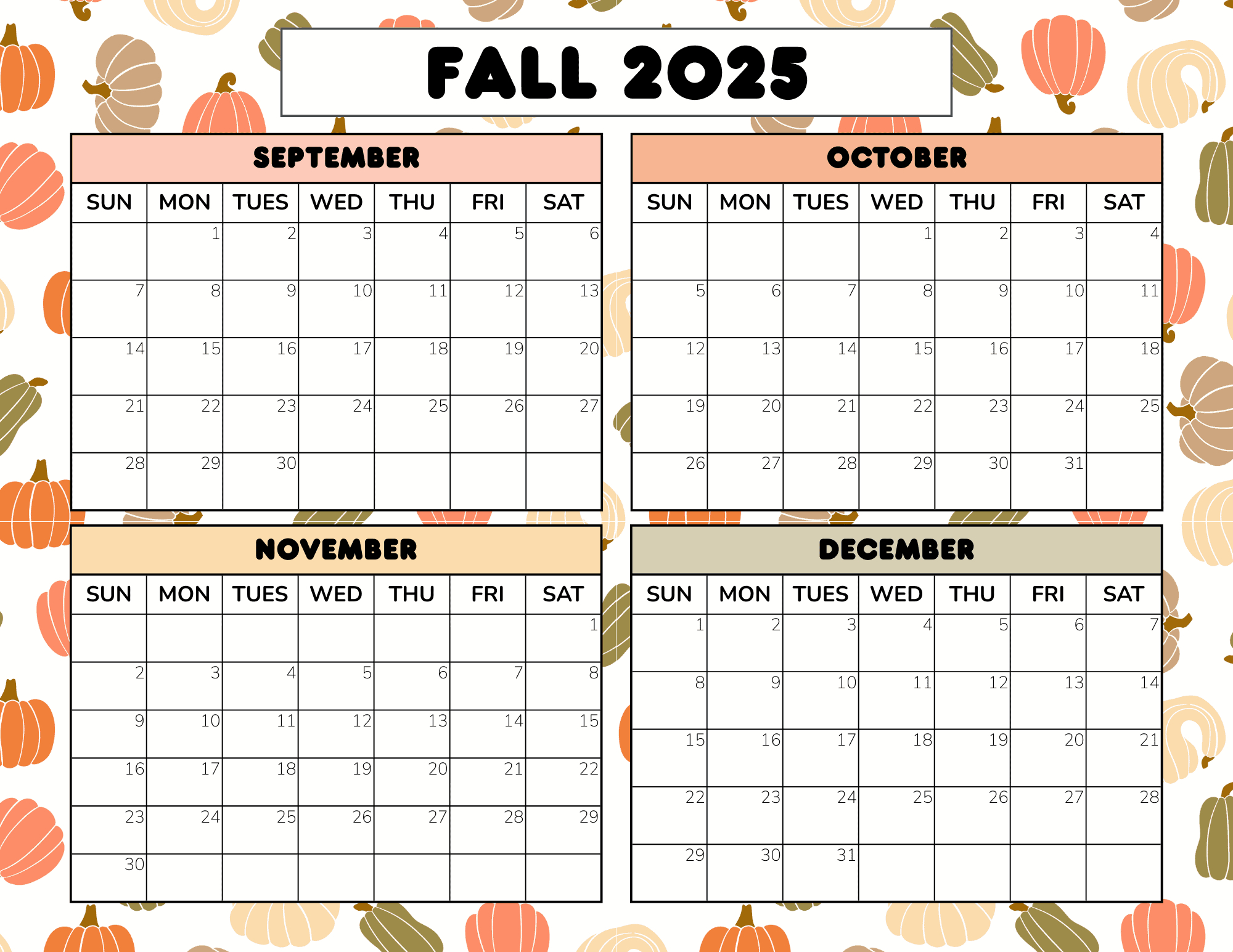 Free Fall Calendar Printable: 2025 &amp;amp; 2026 Pdf within Fall 2025 Calendar Printable