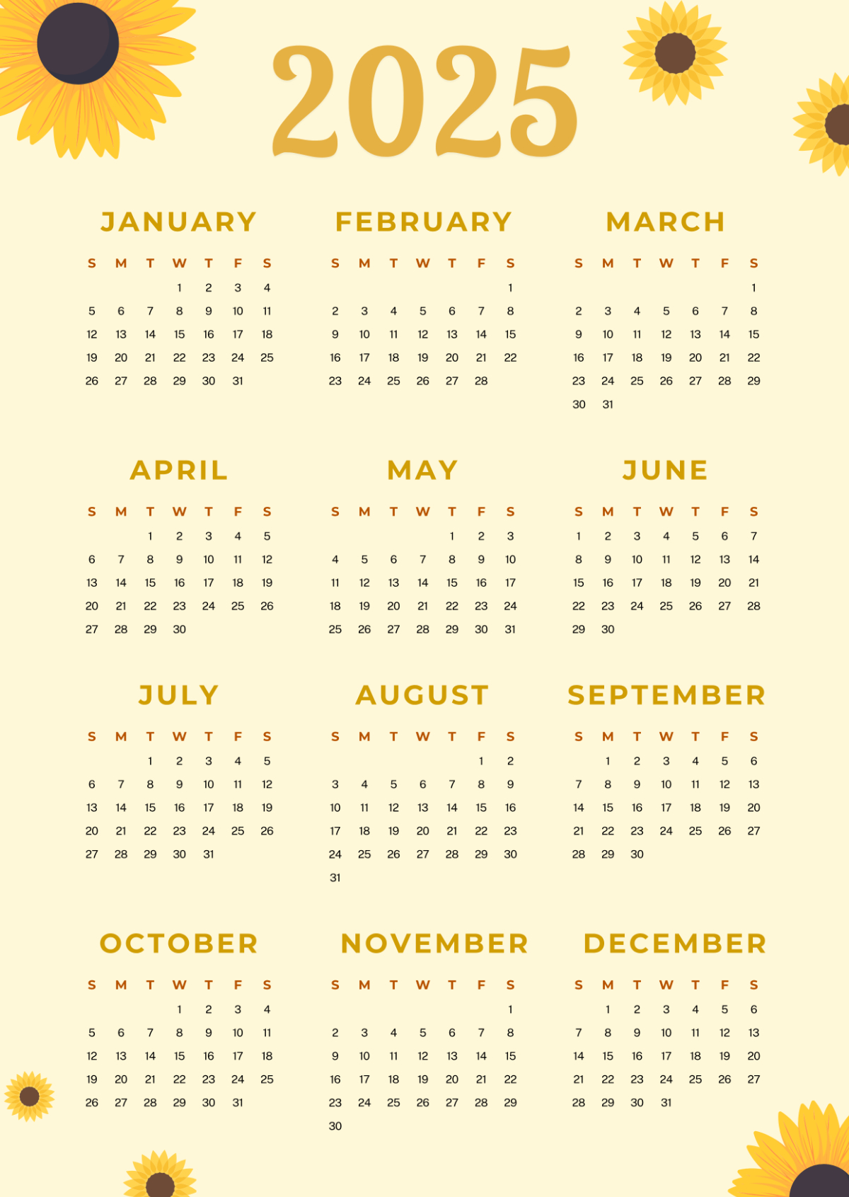 Free One-Page 2025 Calendar Template To Edit Online pertaining to Free Custom Printable Calendar 2025