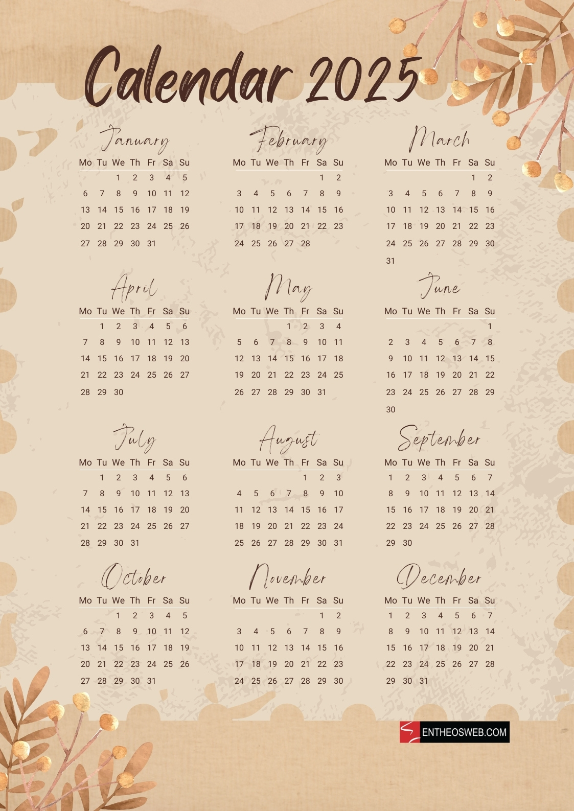 Free Printable 2025 Calendars #Free Printable 2025 Calendars inside Aesthetic 2025 Calendar Printable