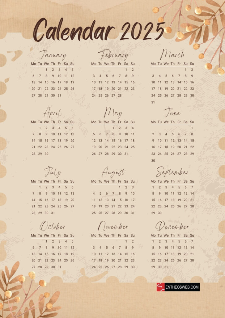 Aesthetic Printable Calendar 2025