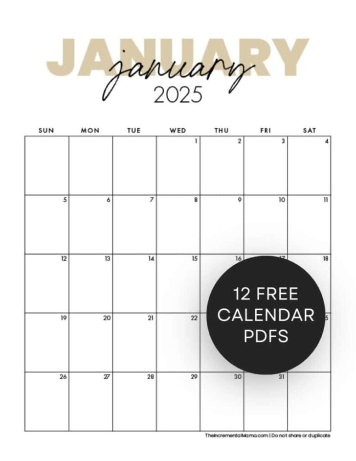 Free Printable 2025 12 Month Calendar