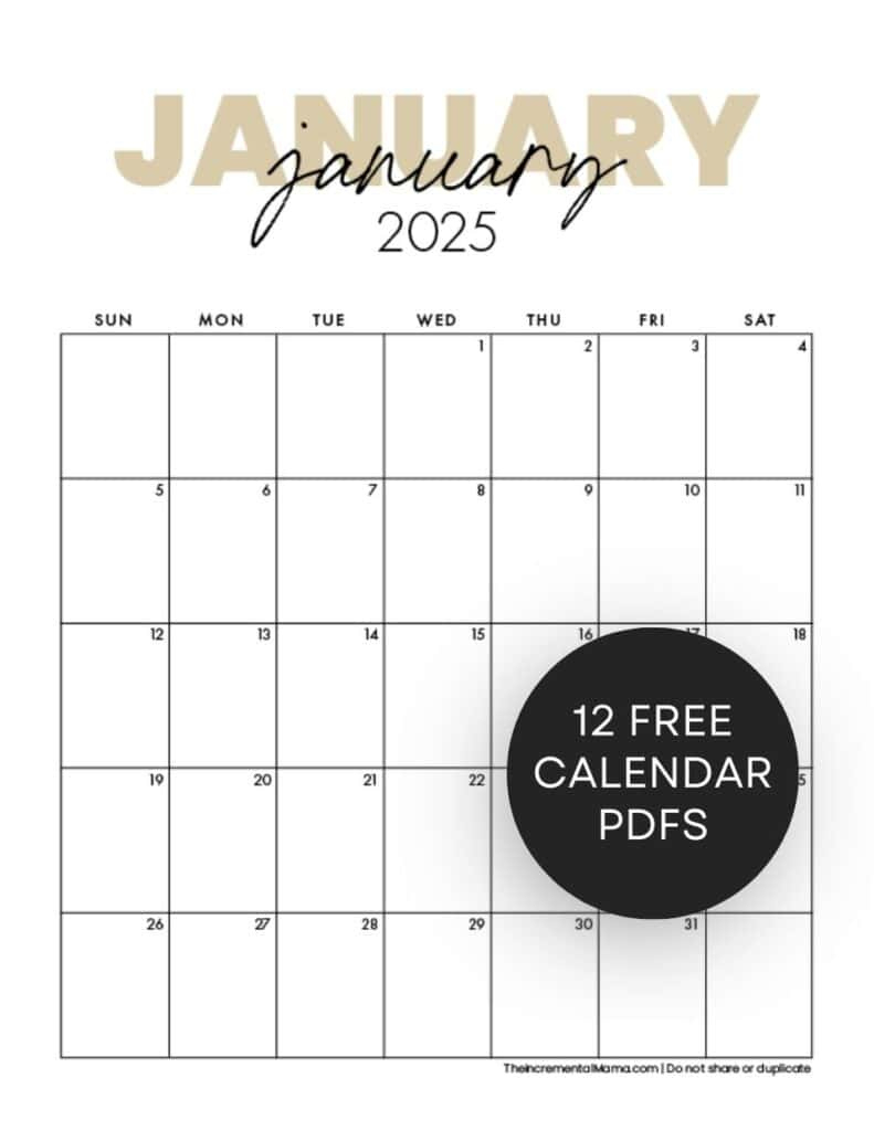 Free Printable 2025 Monthly Calendar (January - December Pdfs for Free Printable 2025 12 Month Calendar