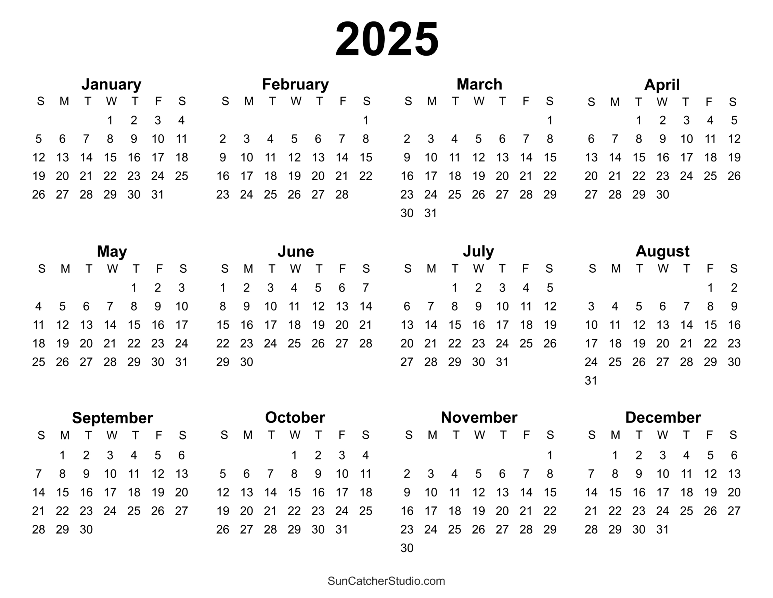 Free Printable 2025 Yearly Calendar – Free Printables, Monograms regarding Free Calendar For 2025 Printable