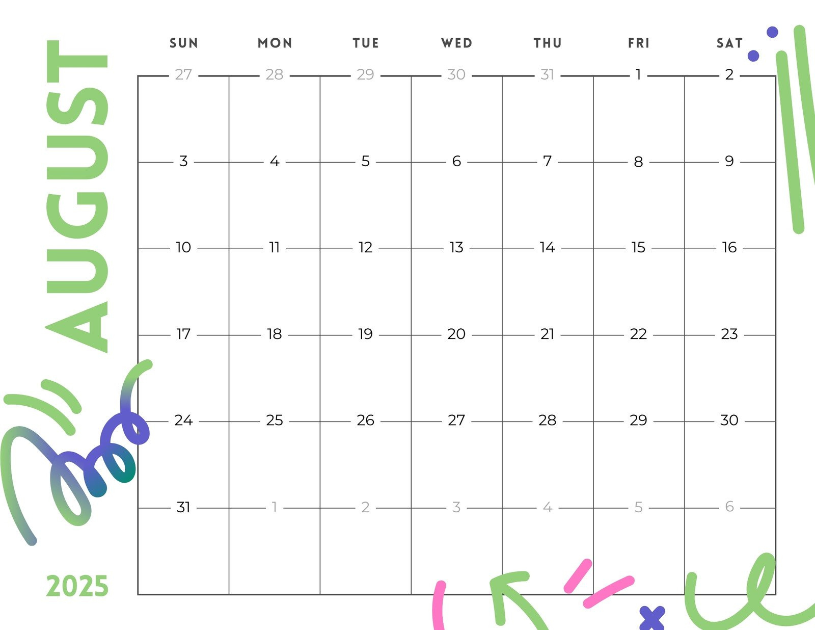 Free Printable August 2025 Calendar Templates | Canva intended for August 2025 Whiteboard Calendar Ideas
