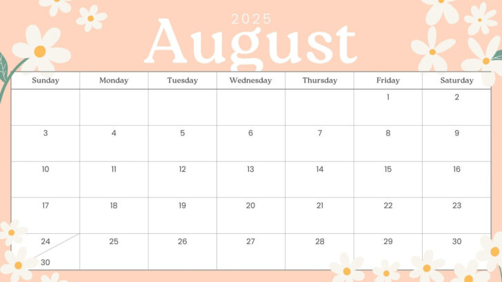 August 2025 Monthly Calendar