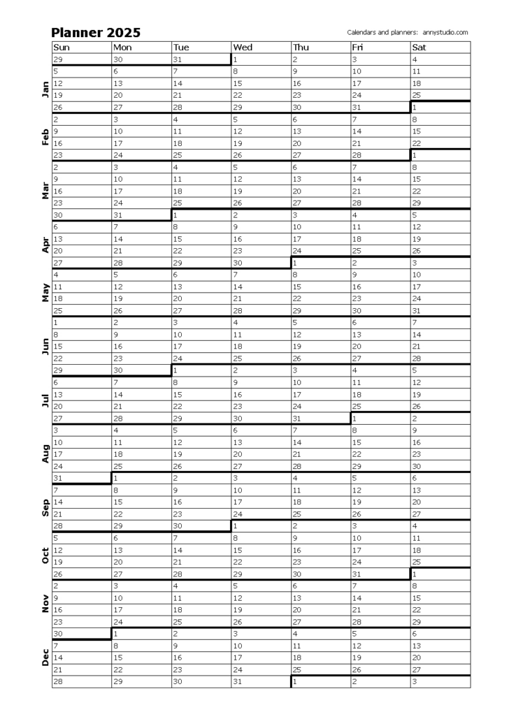 Printable Calendar 2025 Year View