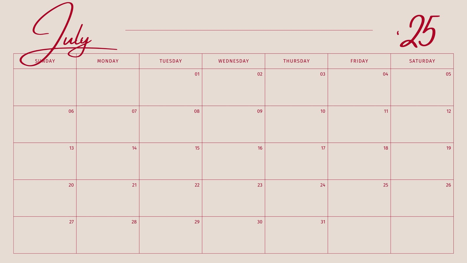 Free Printable, Custom July 2025 Calendar Templates | Canva regarding Cute Printable July Calendar 2025