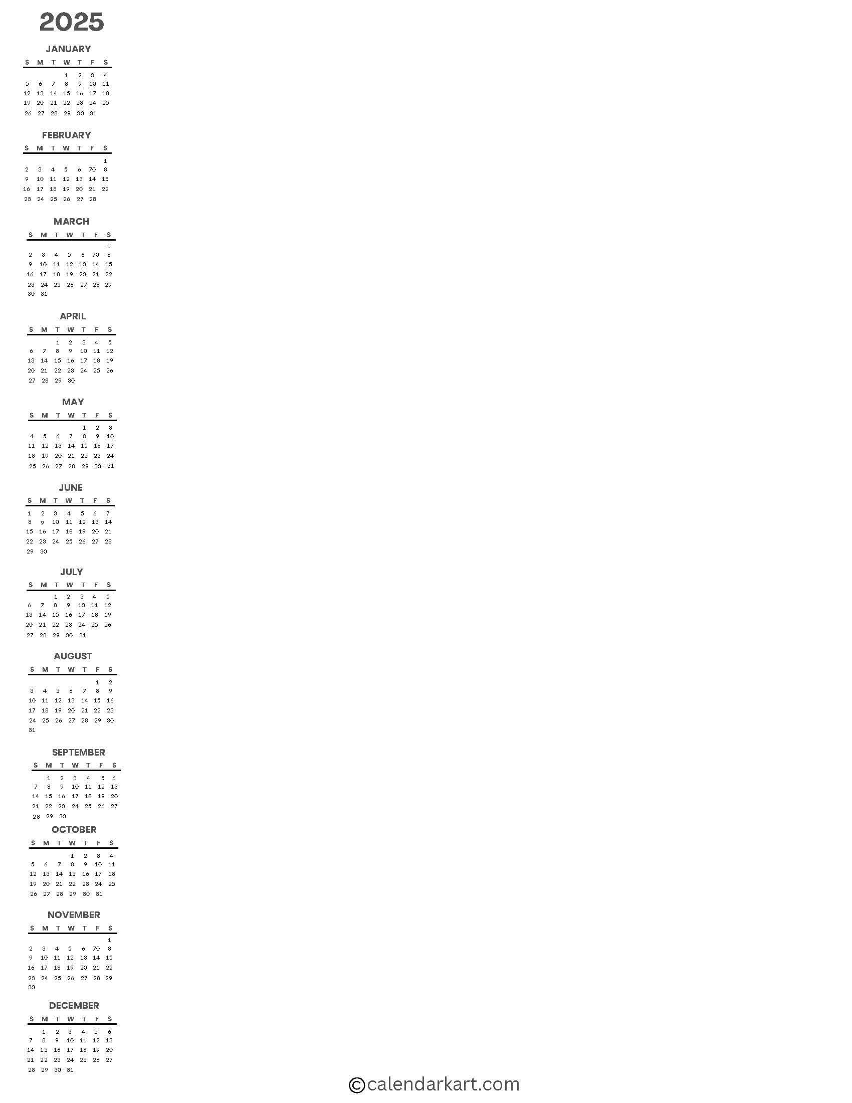 Free Printable Year At A Glance Calendar 2025 - Calendarkart with Printable Calendar 2025 Strip