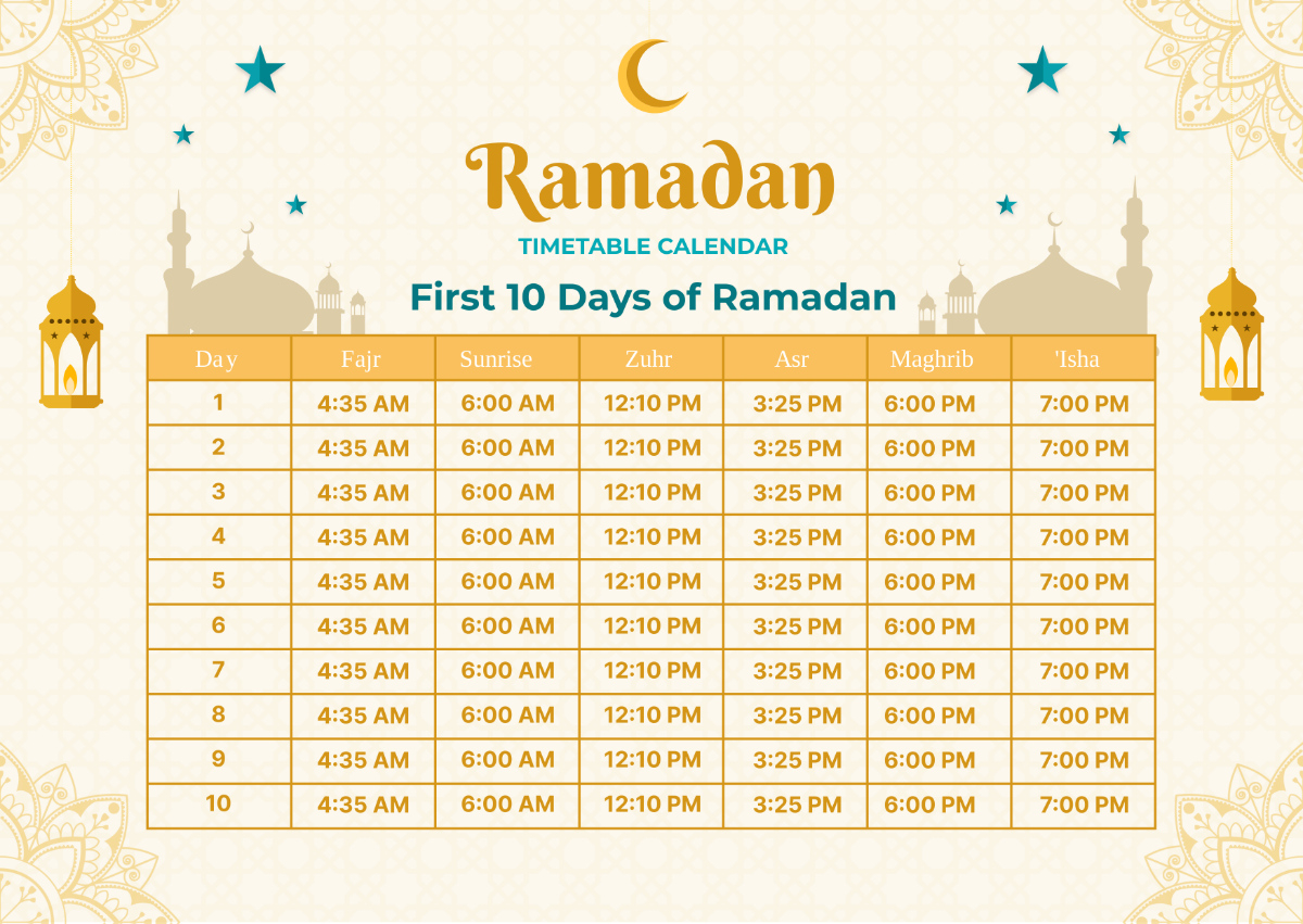 Free Ramadan Timetable Calendar Template To Edit Online pertaining to Printable Calendar 2025 Ramadan