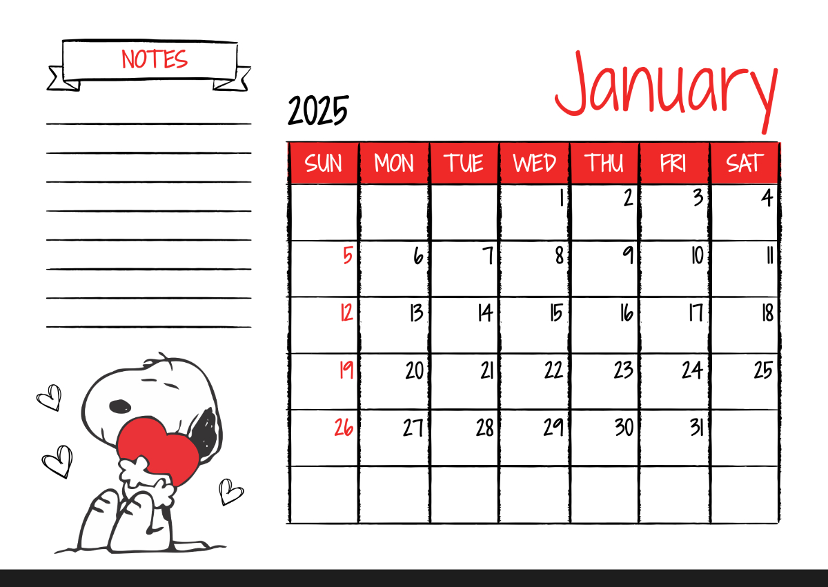 Free Snoopy 2025 Calendar Template To Edit Online for Snoopy Calendar 2025 Printable