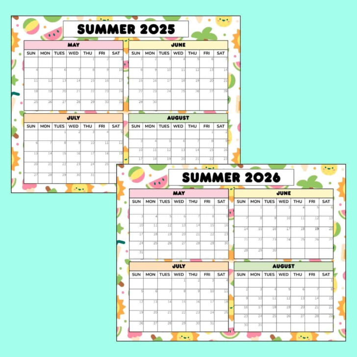 Summer 2025 Printable Calendar
