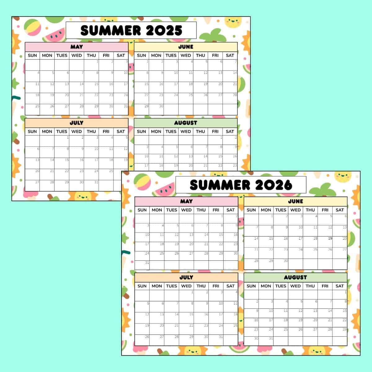 Free Summer Calendar Printable: 2025 &amp;amp; 2026 Pdf regarding Summer 2025 Printable Calendar