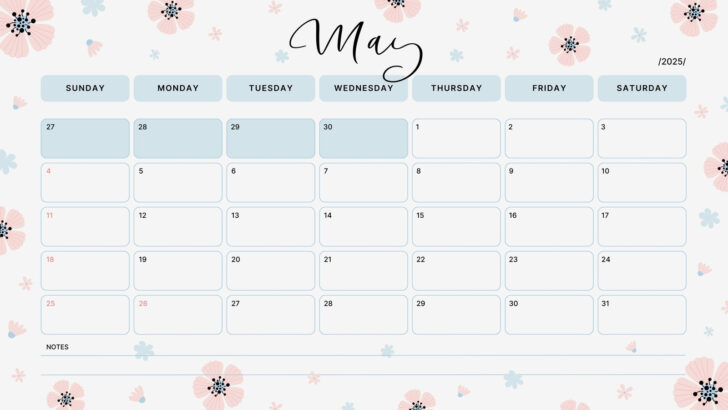 May Printable Calendar 2025 with Lines