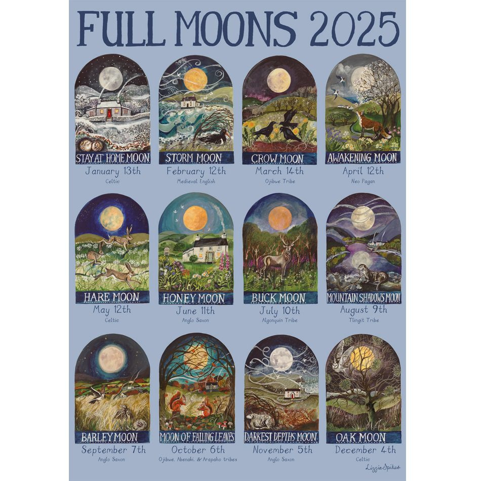 Full Moons 2025 - N. American Version Poster Print | Driftwood Designs within Printable Full Moon Calendar 2025