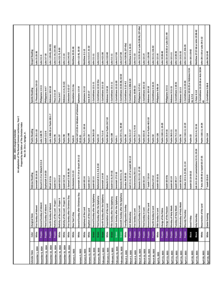 Ame Liturgical Calendar 2025 Printable