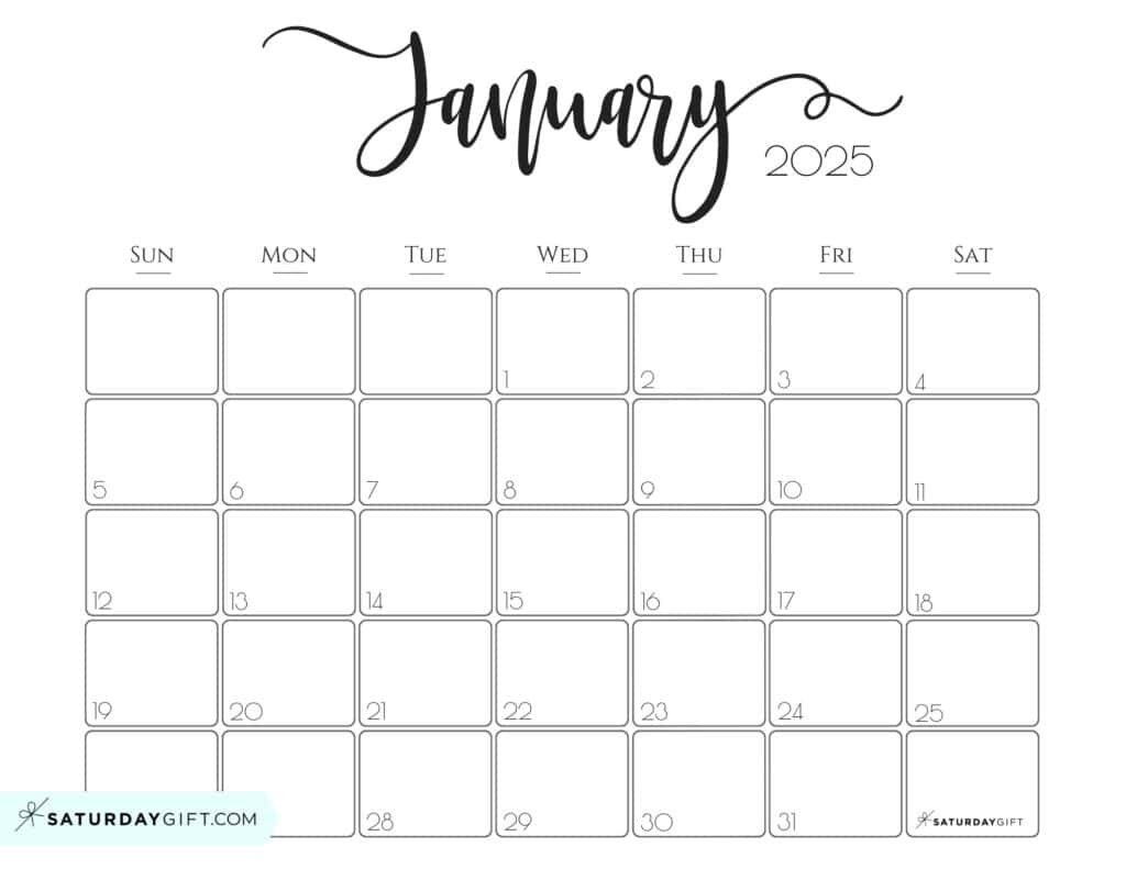 January 2025 Calendar - 20 Cute &amp;amp; Free Printables | Saturdaygift intended for Free Printable Calendar 2025 Jan