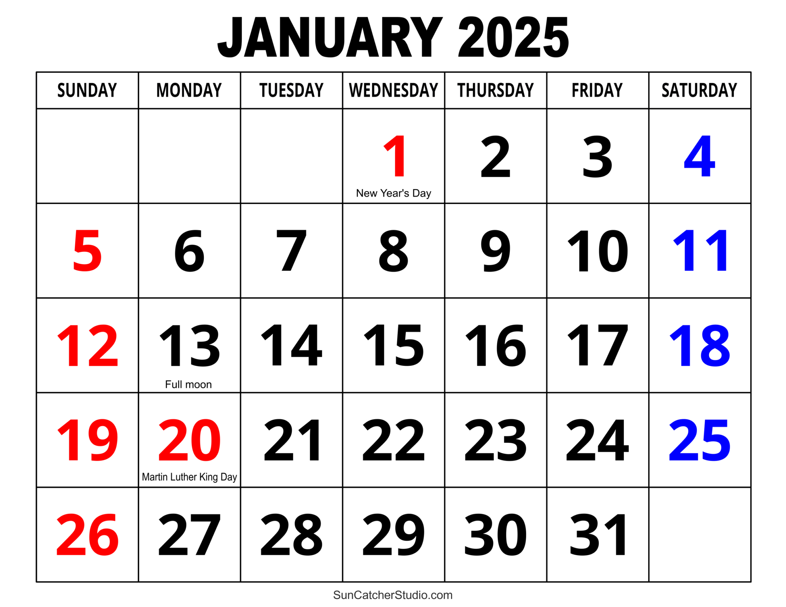 January 2025 Calendar (Free Printable) – Free Printables with Printable Calendar 2025 Large Print Free